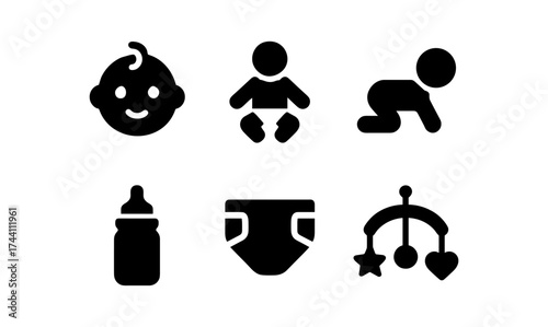 Simple baby icon set for nursery themes and childcare designs