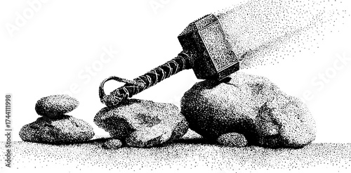 Norse mythology thor's hammer with dotwork stippling technique for artistic design