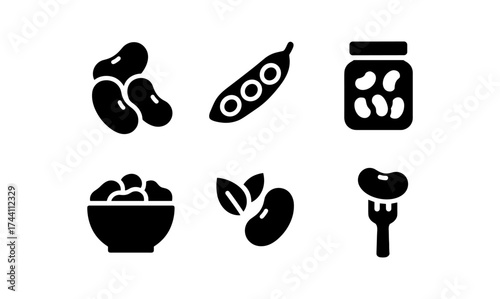 Minimalist bean icons in black silhouette for food and cooking themes