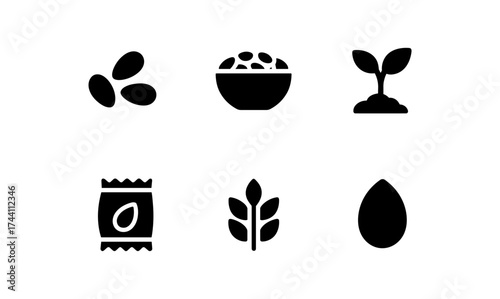 Silhouette icons of seeds and agriculture elements