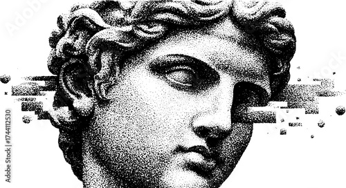 Dotwork stipple illustration of venus head: detailed art with vintage halftone effect