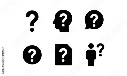 Minimalist black question mark icons set for digital interfaces