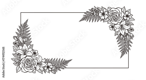 Floral Corner Frame with Roses and Lilies