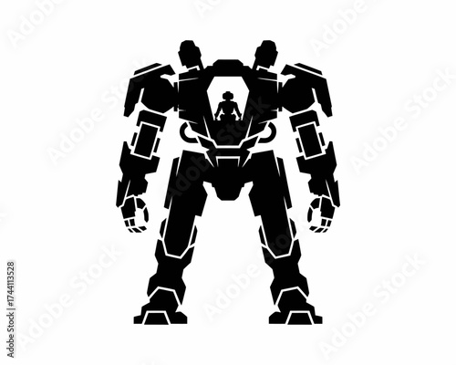Vector art of black silhouette of a futuristic mech suit with a pilot inside