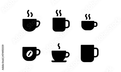 Minimalist coffee cup icons set for cafe and beverage designs