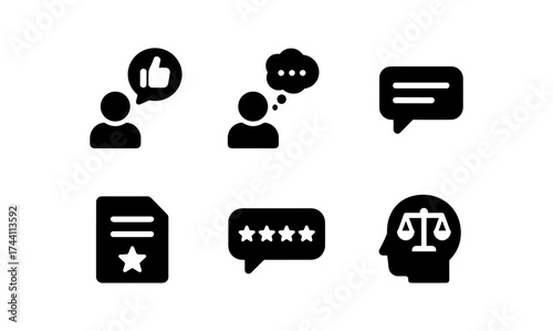 Communication and feedback icons set: dialogue, rating, evaluation, balance concept