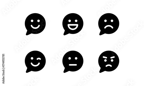Minimalist emoji faces with different expressions in black and white
