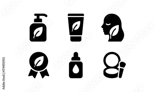 Eco-friendly beauty icons: natural skincare and cosmetics silhouette design