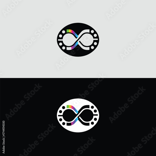 A sleek logo design featuring an infinity symbol enclosed within an oval shape, adorned with dots, symbolizing endless possibilities and interconnectedness isolated on white background