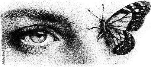 Wallpaper Mural Intricate dotwork stippling art featuring butterfly and human eye with detailed texture Torontodigital.ca