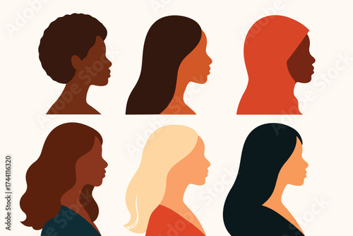 Profile silhouettes of diverse girls