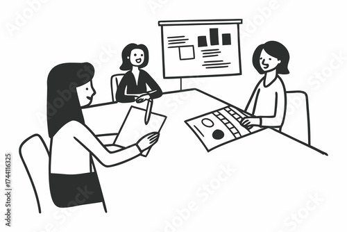 Two business women sit at desk discuss project details, diverse female colleagues met in office, share opinion, working on collaborative task, sales manager makes commercial offer to company client