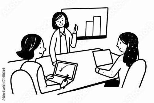 Two business women sit at desk discuss project details, diverse female colleagues met in office, share opinion, working on collaborative task, sales manager makes commercial offer to company client