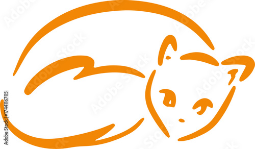 Fall themed illustration. Seasonal ink hand drawn doodle icon, logo.  Sleeping fox