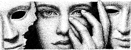 Surreal faces art with dotwork stippling technique for creative design