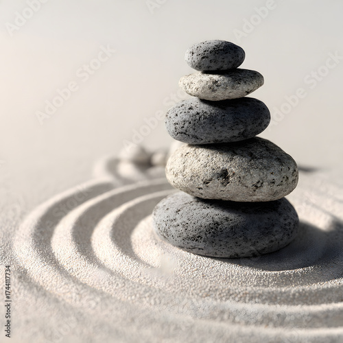 Zen Stones Stacked in Smooth Sand