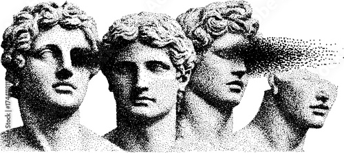 Fragmented classical sculpture series with dotwork technique for artistic design