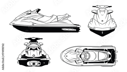 Jet Ski Boat Black White Views