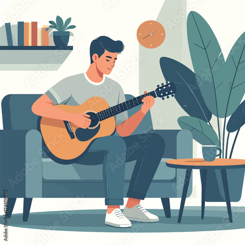 Vector male character playing guitar