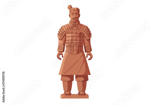 Terracotta Army warrior statue stands upright in full armor