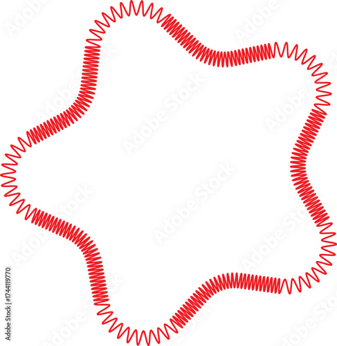 Vibrant red coiled spring forming a star shape on white background