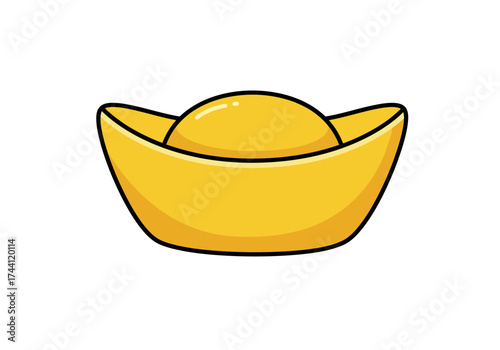 Yellow cartoon gold ingot with a black outline