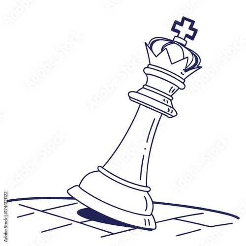Chess king piece on a chessboard drawing style
