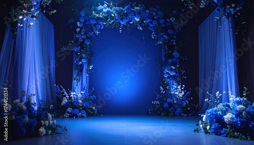 Maternity, wedding, photography backdrop. Blue background featuring floral designs