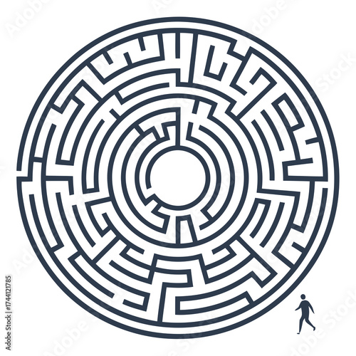 Illustration of a circular maze with a person