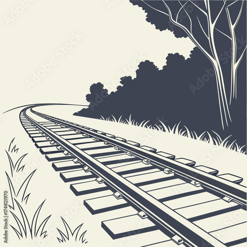 Bild auf Leinwand Illustration of a winding railroad track disappearing into the distance