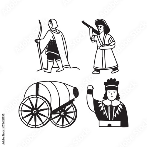 Medieval Figures and Weapons Illustration