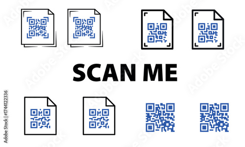 Scan me qr code document icon set for digital technology concept
