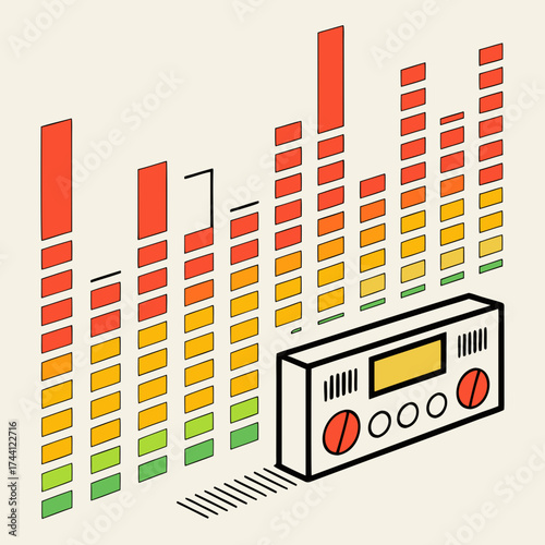 Retro radio with equalizer in vector format