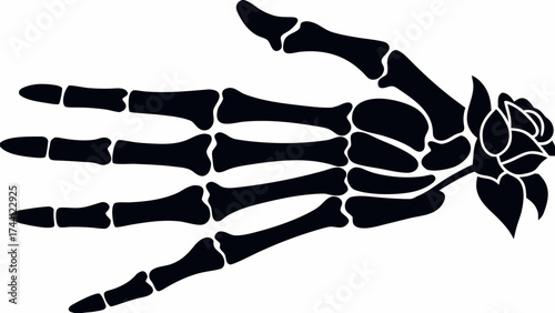 Striking skeleton hand clutching a rose for edgy designs and gothic flair, conveying dark romance