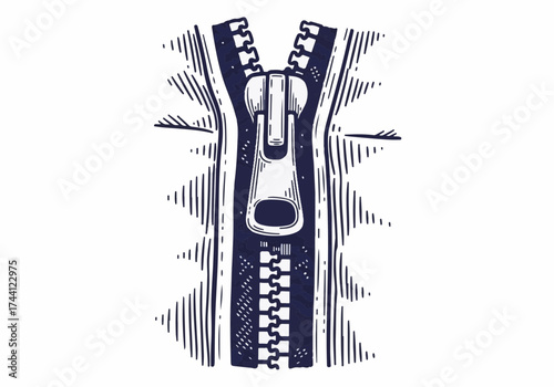Detailed illustration of a zipper, showcasing intricate teeth and pull tab design, emphasizing functionality and craftsmanship in winter apparel accessories