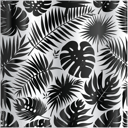 tropical palm and monstera leaves arranged in seamless BACKGROUND