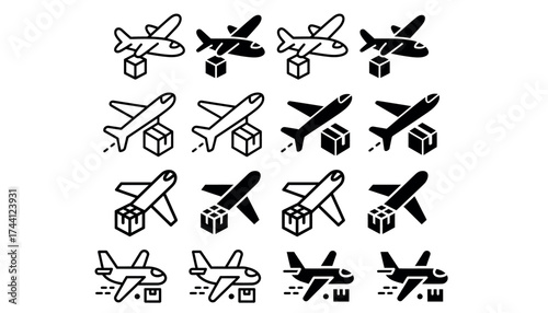 Airplane cargo delivery icon set for logistics and transport service
