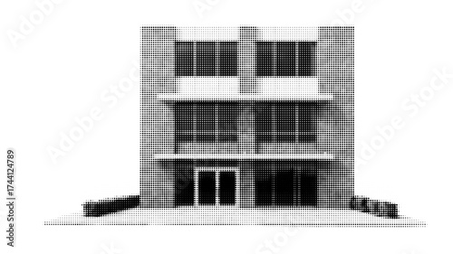 Pop Real Estate Isolated Element at the White Background. Surreal house collage with transparent elements for architecture flyer bg..