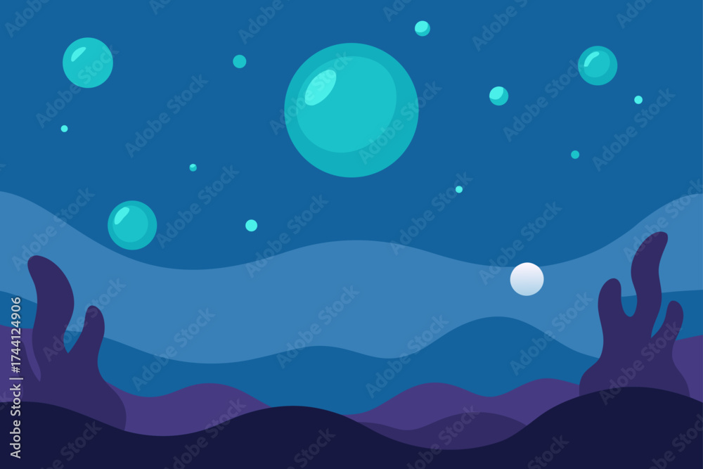 Fototapeta premium Dreamy underwater landscape with floating bubbles and abstract shapes