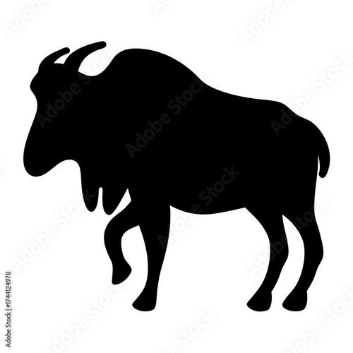 Vector art of silhouette of a tahr, a large ungulate native to the himalayas, standing in profile view with its thick coat