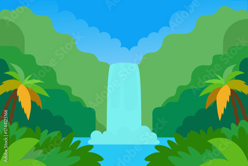 Lush jungle waterfall oasis vector illustration scalable nature scene