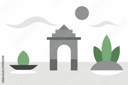 Serene zen garden archway with lotus bloom and bamboo shadows