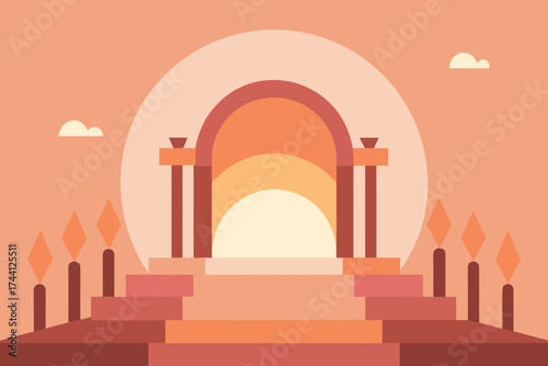 Rose gold sunset archway ceremony scalable vector illustration