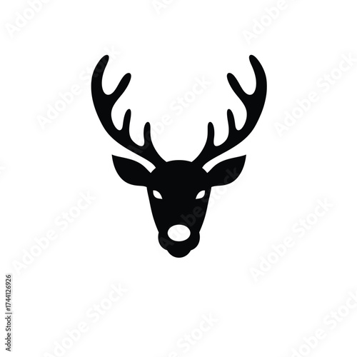 Black silhouette of a deer head with antlers Keywords: deer, stag, head, silhouette, antlers