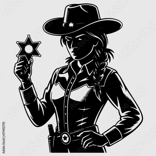 Sheriff in Western Style A Silhouette Illustration of a Law Enforcer with a Badge