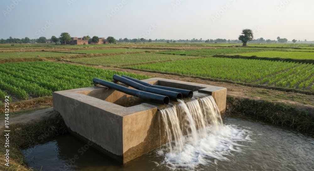 Fototapeta premium Irrigation system in rural landscape