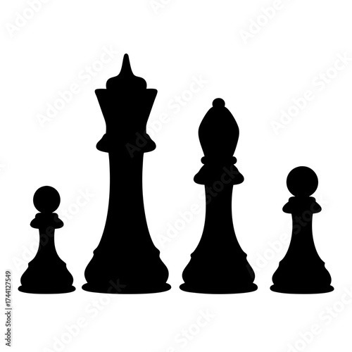 Vector art of chess pieces a king, a bishop, and two pawns stand ready for a strategic game of skill and intellect