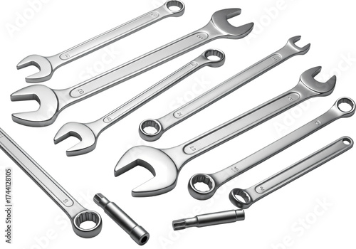 Essential Metal Wrenches Assortment for Repair and Maintenance Projects isolated on transparent background