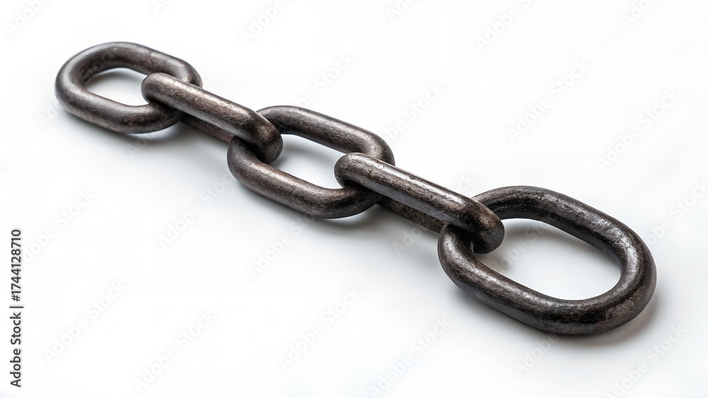 Obraz premium Three Link Metal Chain Isolated on White Surface with Rough Texture