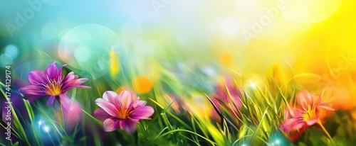 art abstract floral spring or summer background with fresh grass and spring flower